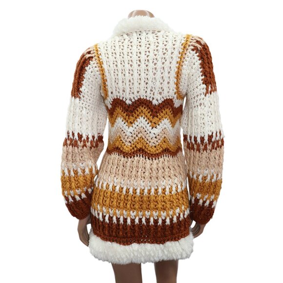 Vintage Chunky Handknit Boho Crochet Sweater Cardigan Jacket S-M - Picture 5 of 6